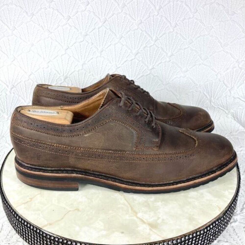 Frye James Wingtip Oxford Shoes Sz 12 Brown Full Grain Distressed Leather Preppy